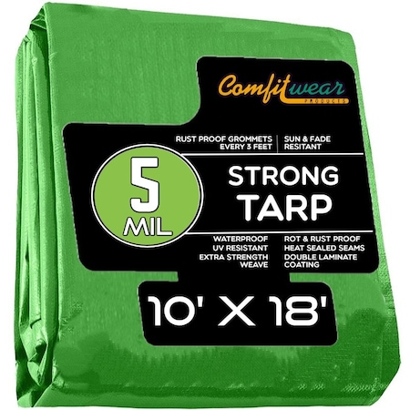 Comfitwear 5 MIL Standard Strong Multi-Purpose Tarp Cover Rust Proof Waterproof Reinforced Edges, Green MTG-1018